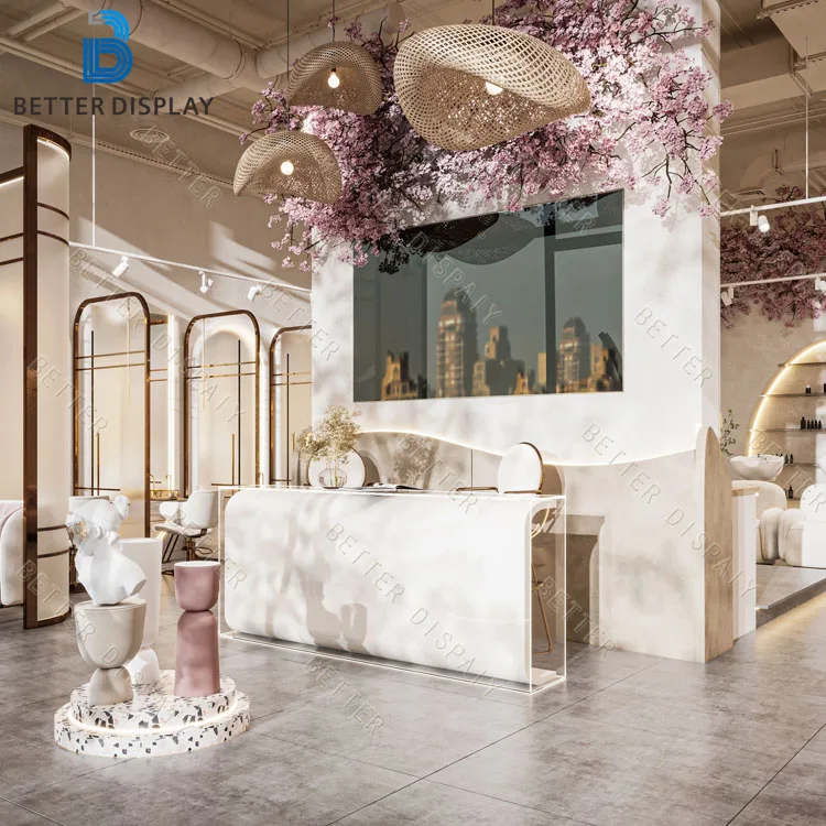 Modern Beauty Salon Decoration Design Beauty Salon Furniture Barber Shop  Mirror Station Custom Reception Desk for Beauty Salon