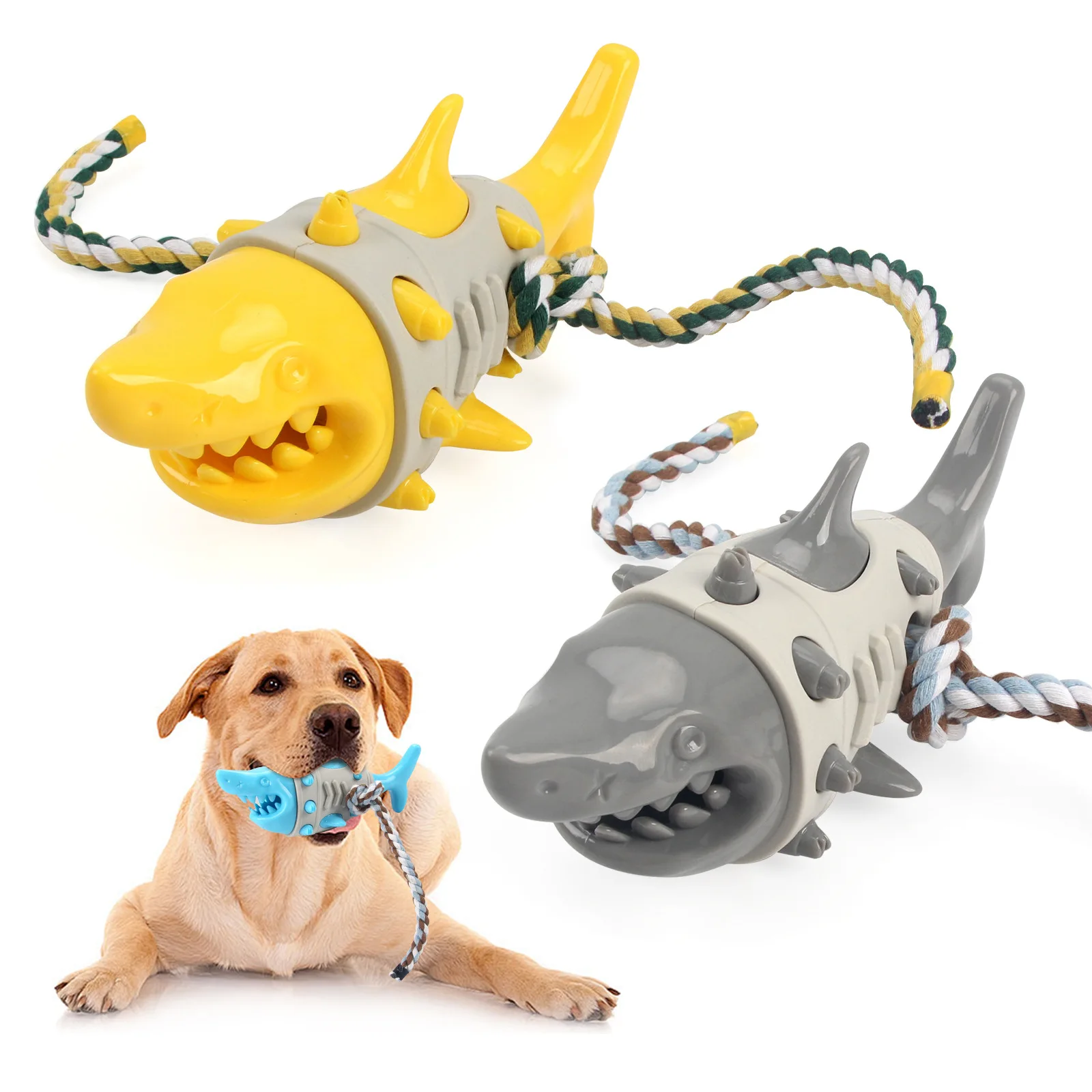 Interactive Squeaky Shark Simulation Dog Toy Durable TPR Material Bite-Resistant Rope Chewing Clean Grinding Stick Pet Dog Toys