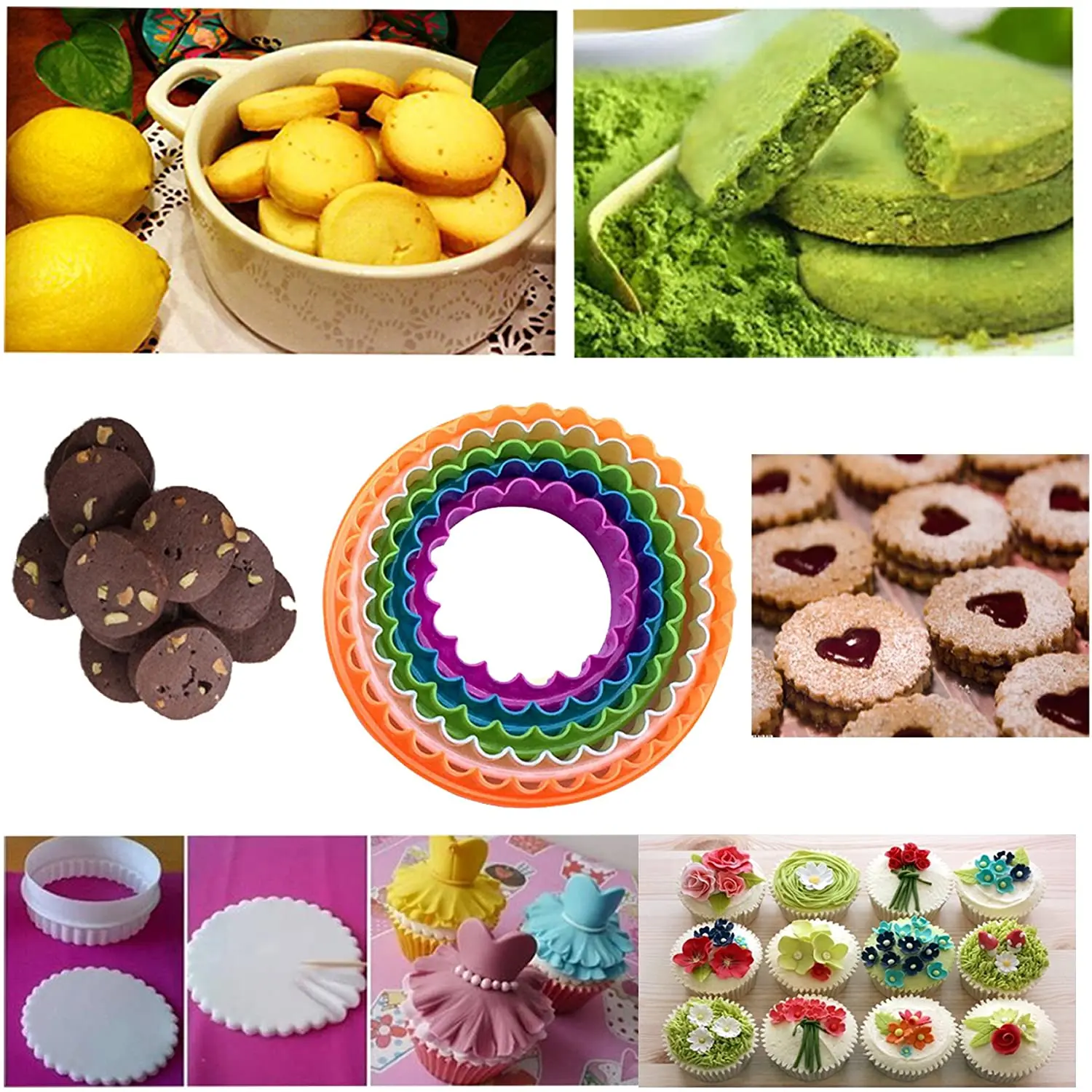 5pcs Assorted Colors Two Side Round Cookie Biscuit Cutters and Fondant Cake Cutters for Dessert Plastic Round Cookie Cutters