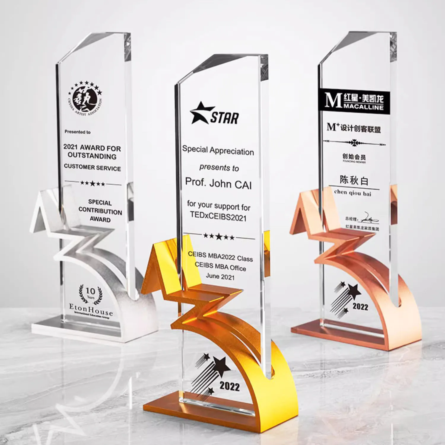 Customized trophies awards medals high quality K9 crystal resin metal materials soccer sports