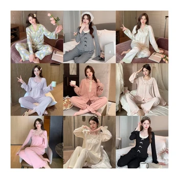 Pajamas Women's Spring and Autumn Long-Sleeved Polyester Cotton Women's Autumn and Winter Large Size Casual Autumn Homewear Suit