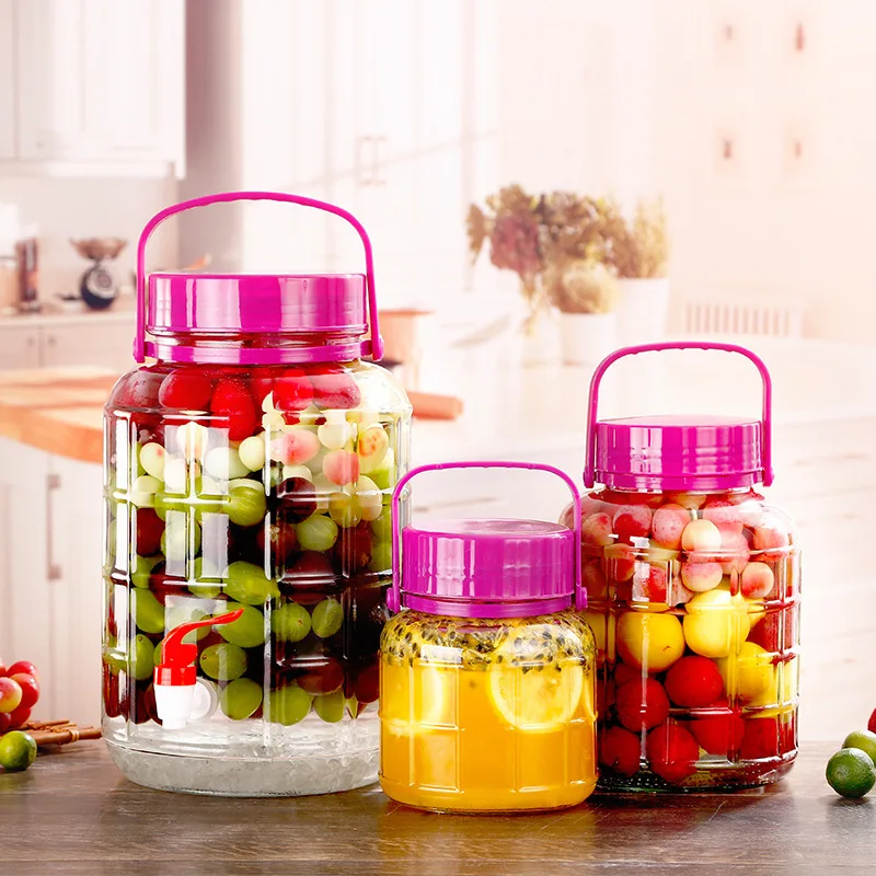 Multiple Sizes Large Capacity Clear Round Large Glass Barrel Food Storage Glass Pickles Plum Wine Jar With Sealing Lid