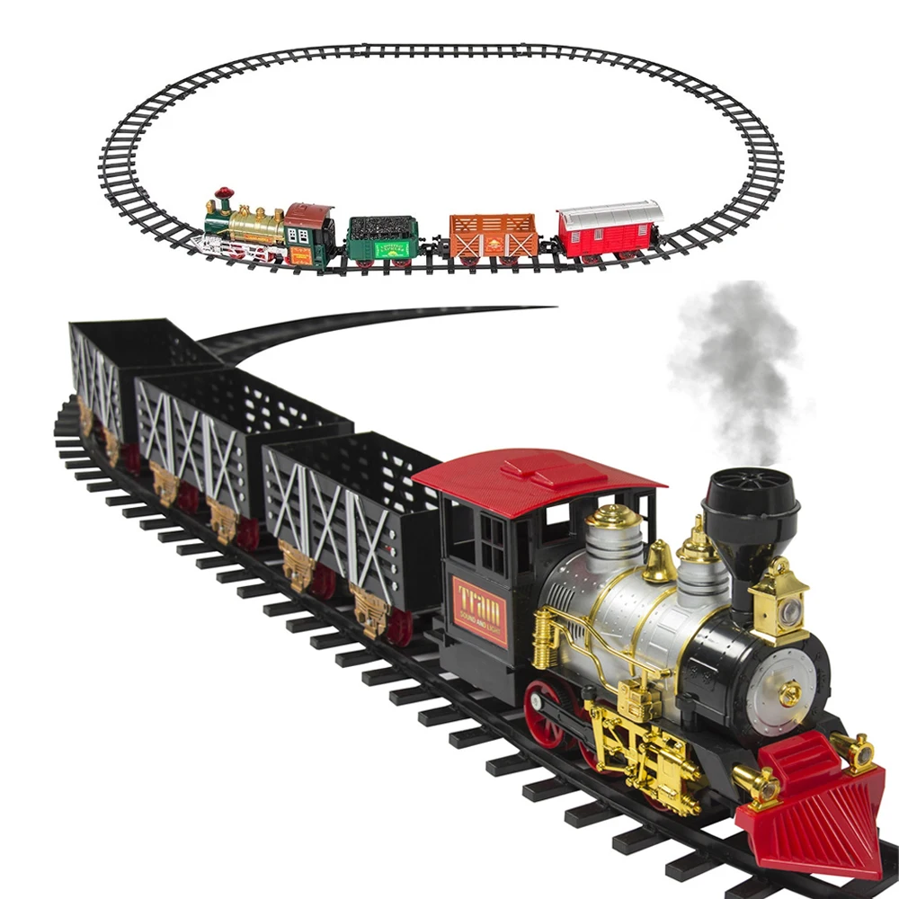 Kids Toy Online Children Educational Brinquedos Eletricos Sound Smoking Rail Toy Trains Set Electric Model Train Toy