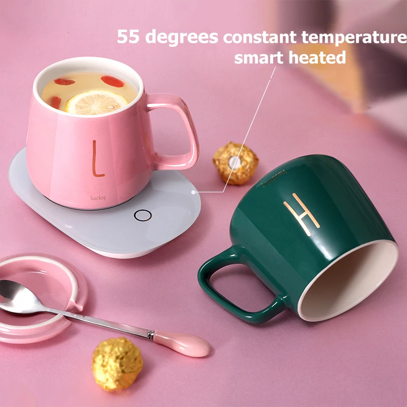 55 Degrees Christmas Cup Electric Heat Cup Coffee Ceramic Mug Warmer Heating Smart Mug With Heating Wireless Coaster