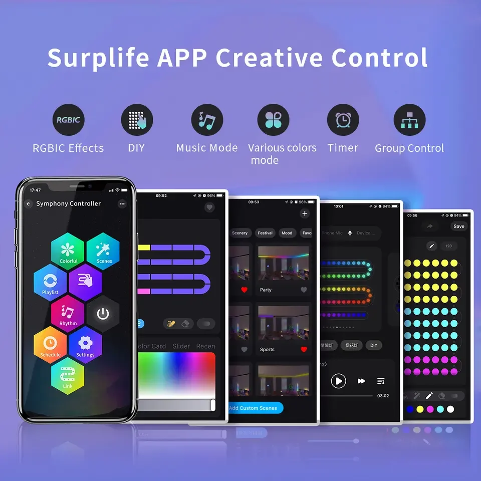 DIY Surplifeアプリ WifiスマートSPI UFO  LEDミュージックコントローラー調光器サウンドコントロールWS2812ピクセルLEDモジュールストリップRGBICコントローラー