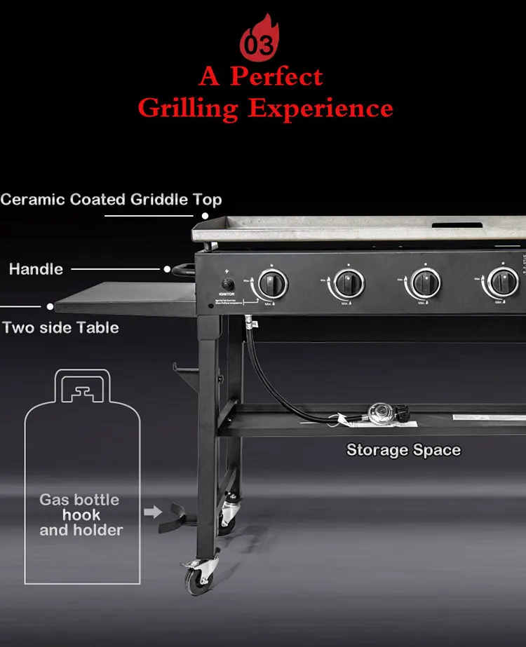 Commercial Outdoor 4 Burner Flat Top Teppanyaki Griddle Gas Teppanyaki