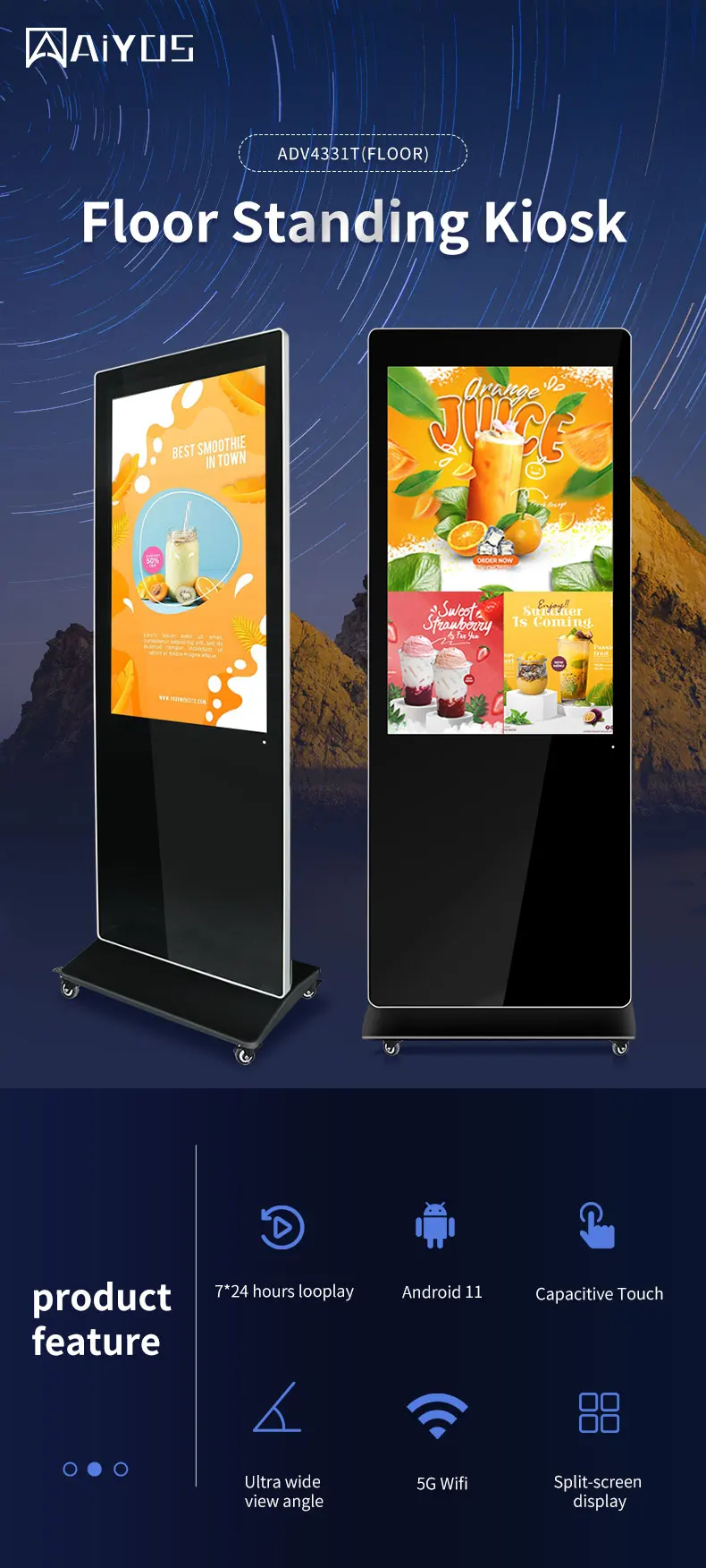 High Quality 43 Inch Digital Signage Android RK 3568 Floor Standing ...