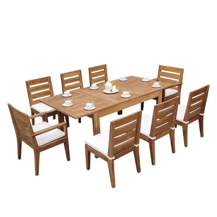 Factory Custom Teak Wood Extendable Dining Table Set 6 8 Seater Teak Outdoor Furniture