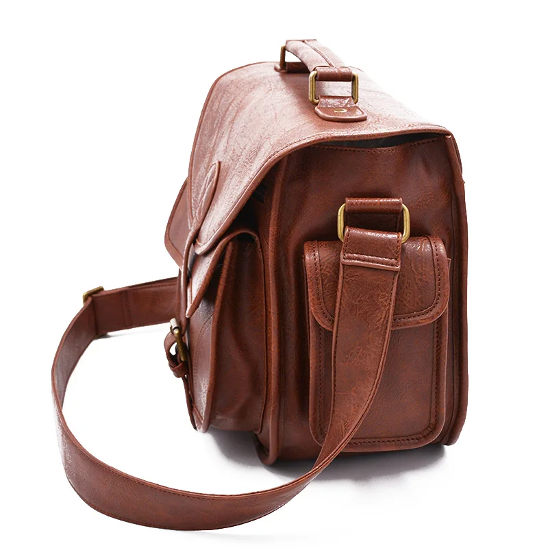 New designer custom highly quality two-layer leather detachable messenger camera bag for men