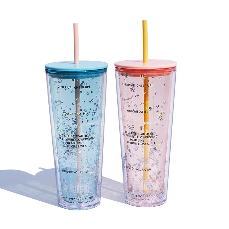 Feiyou best seller custom 720ml big capacity double wall juice drinking cups  bpa free reusable travel plastic tumbler with straw