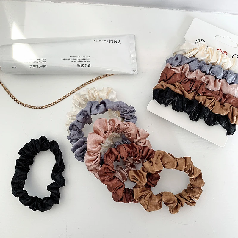 Fashion Women 6 colors Hair Accessories Fabric Solid Colors Elastic band Hair Ties Small  100% Silk Satin Scrunchies
