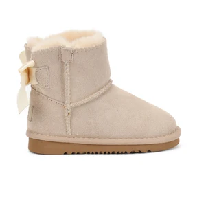 Genuine Leather Fluffy Snow Boots Wholesale Latest Warm Boots for Ladies and Girls Customized Brand Bow-knot Winter Baby Shoes