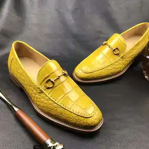 Wholesale High End Goodyear Men Loafers Dress Alligator Fashion Shoes Men Genuine Leather Crocodile Yellow Casual Men Shoes
