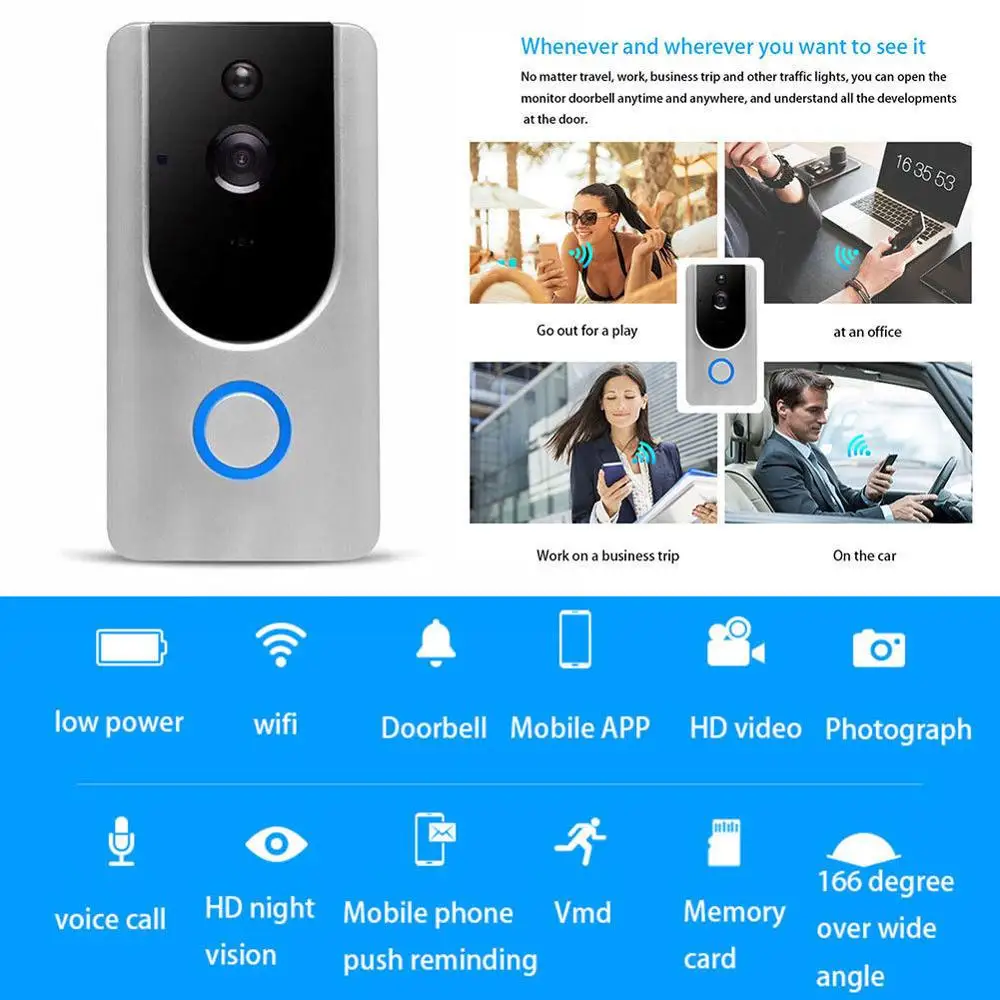 Tuya Alexa Google Wireless Front Door Bell 1080P HD WiFi Ring Smart Doorbell Camera