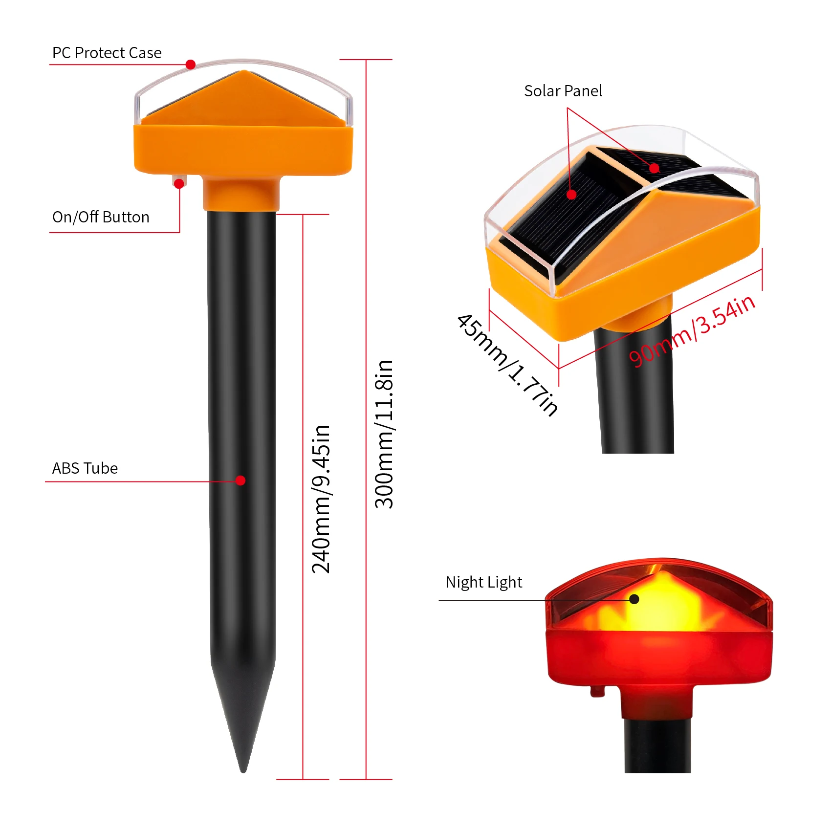 Mole Repellent Motor Vibrate Motion Sensor Led Light Alarm for Gargen Lawn Solar Animal Repeller