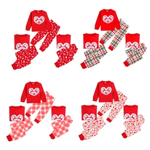 Soft & Breathable Bamboo Family Matching Christmas Reindeer & Heart Print Long-Sleeve Pullover Pajama Sets for Christmas Season