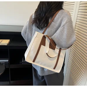 Fashion Senior Sense of Handheld Large Capacity Tote Bag New Simple Daily Canvas Color Collision Shoulder Women's Bags