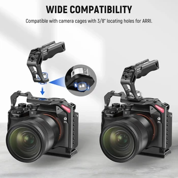 NEEWER Camera Top Handle with 3/8" ARRI Locating Pins Comfort Silicone Grip with 1/4" 3/8" Threads and 3 Cold Shoes detail image