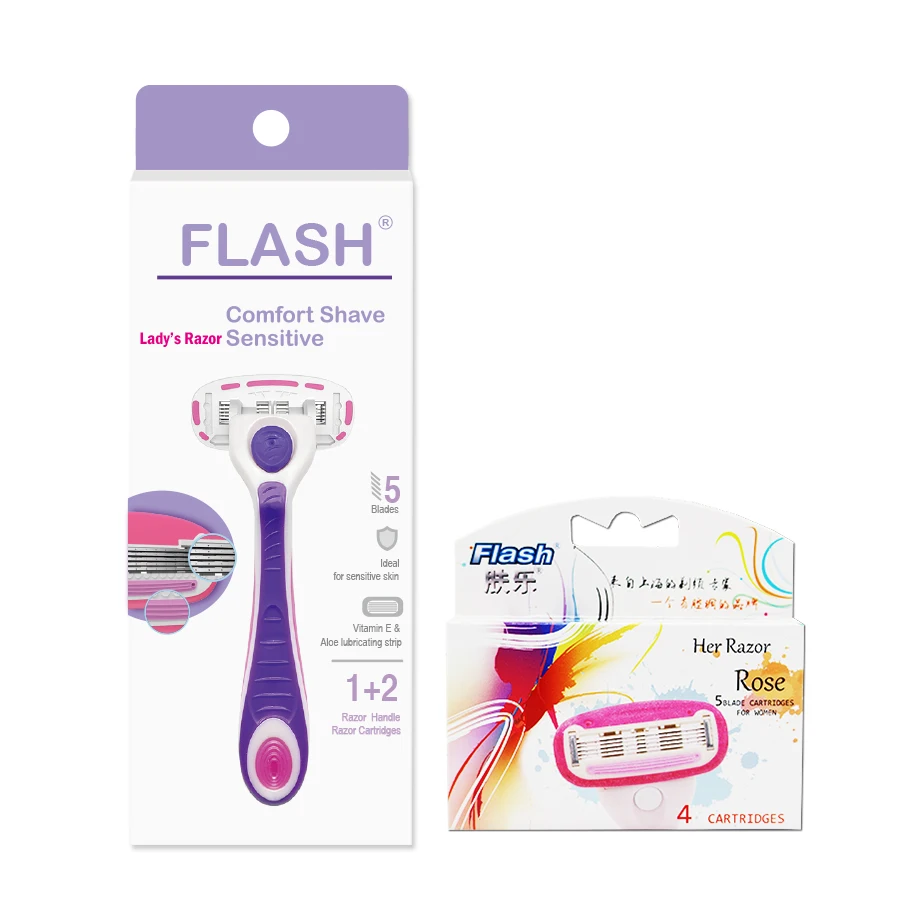 Halo5-  System Razor with Plastic and Rubber  Handle Pivoiting Head 5 Blades for Lady Shaving