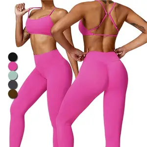 2 Piece Sportswear Women Adjustable Yoga Sports Bra and Compression Leggings Set Women Workout Gym Fitness Yoga Sets