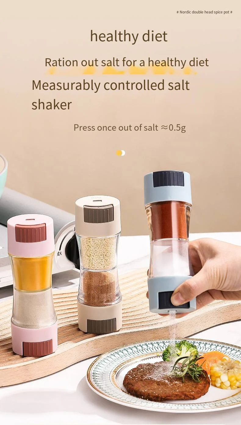 New quantitative control salt shaker double head press seasoning bottle kitchen supplies sealed seasoning jar factory