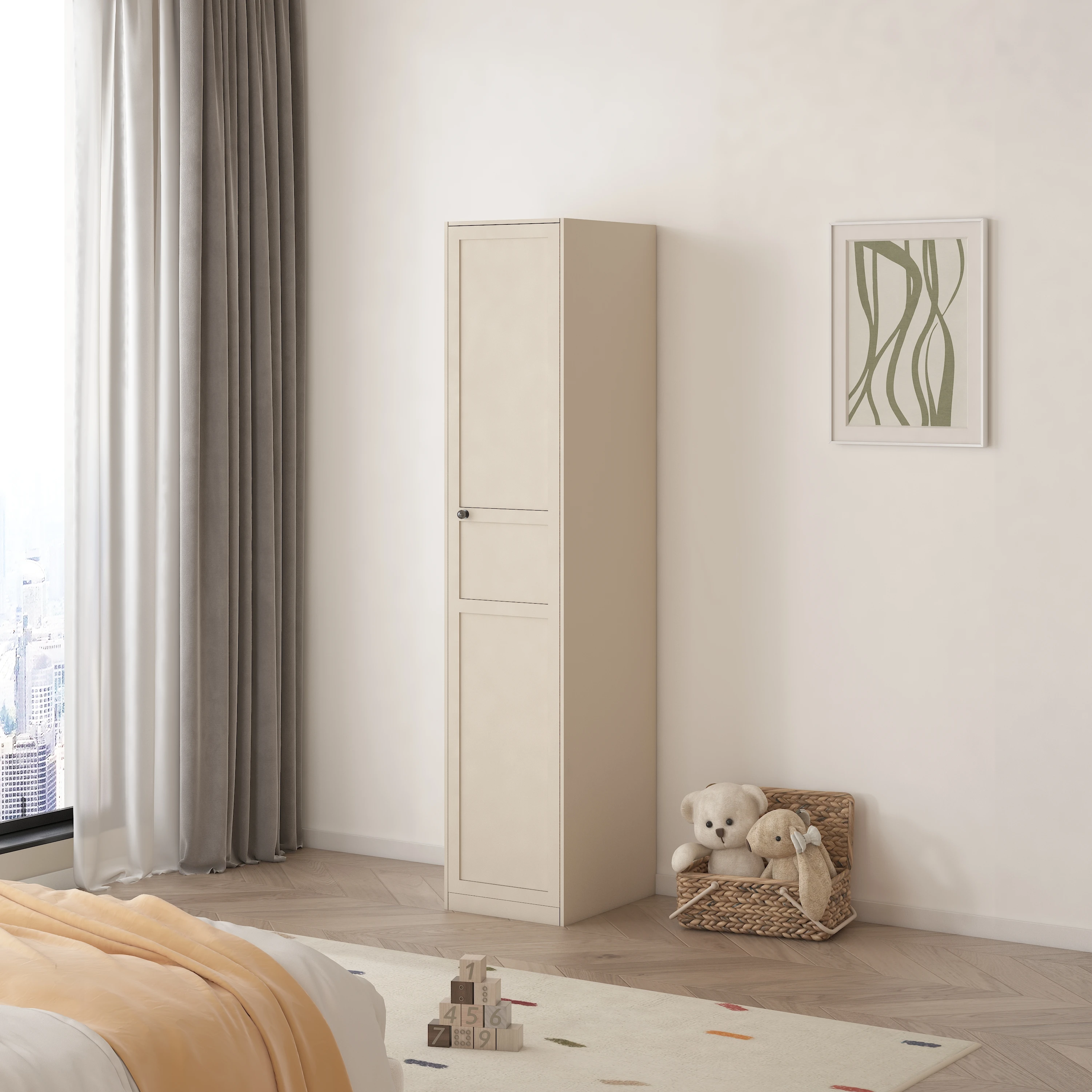 European Style Single Door Metal Wardrobe Armoire Chambre Steel Almirah with Shelves for Clothes