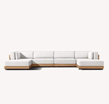 CAICOS Modern Luxury Teak Modular Sofa U-Chaise Sectional for Outdoor Patio Garden Hotel Resort for Dining Villa Courtyard