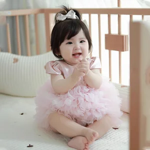 Cute Satin Toddler Dress for Girls Summer Birthday & Wedding Flower Dress with Fluffy Ruffle Tulle ODM for Children