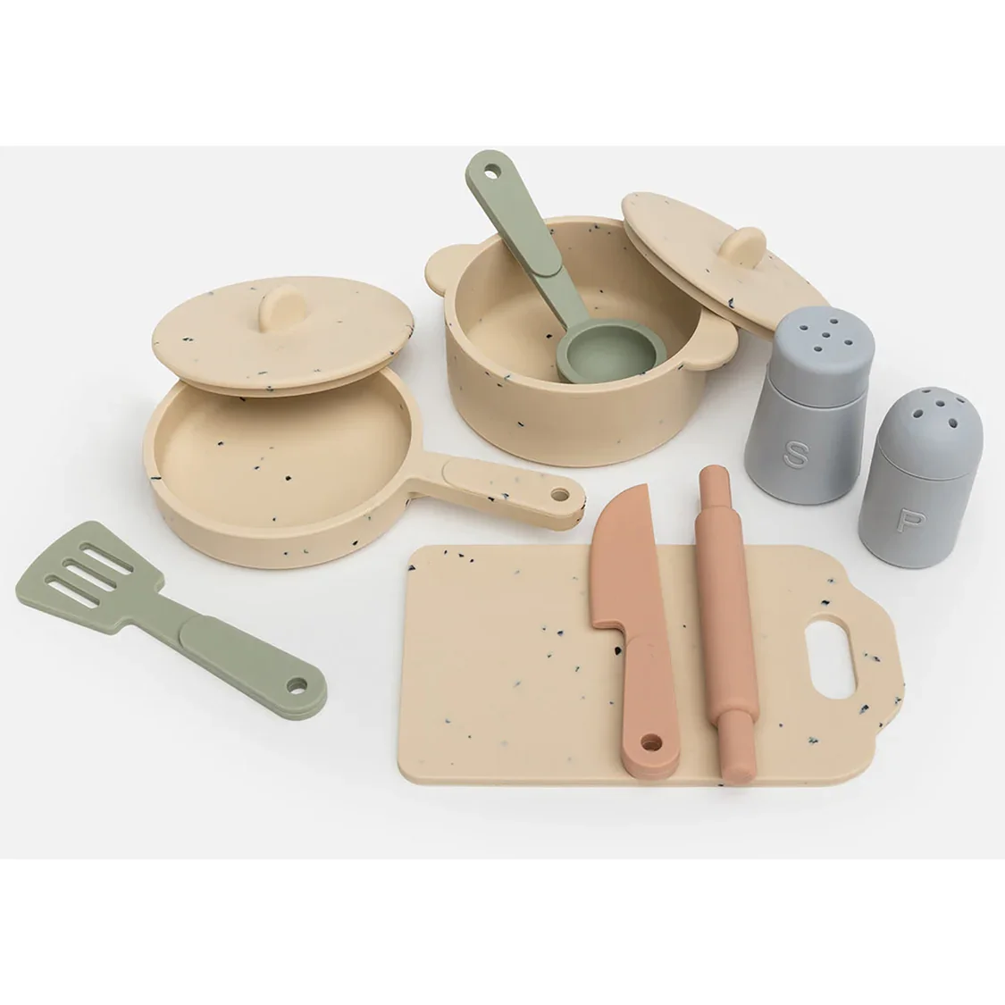 CPC Tested Silicone Kitchen Toy Kits for 3+ Toddlers, Role Playing Little Cooker Having Fun at Home Preschool