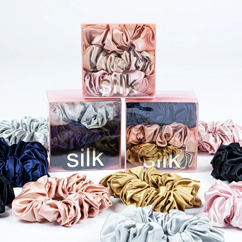 High Quality 22Momme 3.5CM Mulberry Silk Scrunchy 100% Real Silk Scrunchie With Gift Box