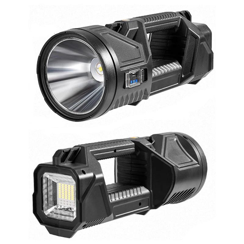 XHP50 Super Bright Hand Held Searchlight Hunting Light Rechargeable LED Torch Emergency Power Bank Flash Light Solar Flashlight