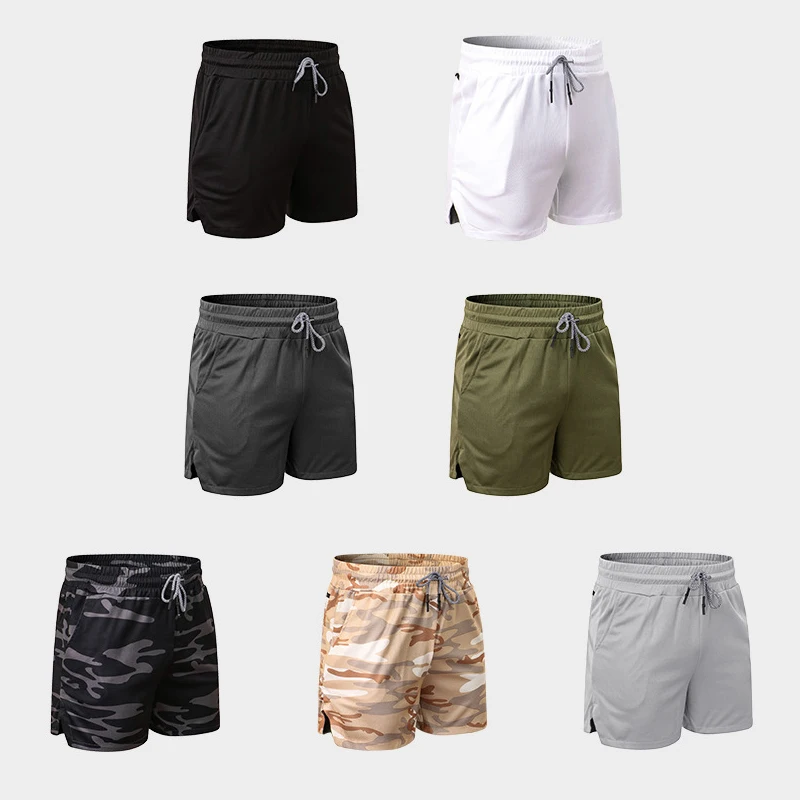 Man Quick Drying Breathable Sportswear Solid Color Camouflage Towel Buckle Loose Running Activewear Men's Shorts762_voghion.com