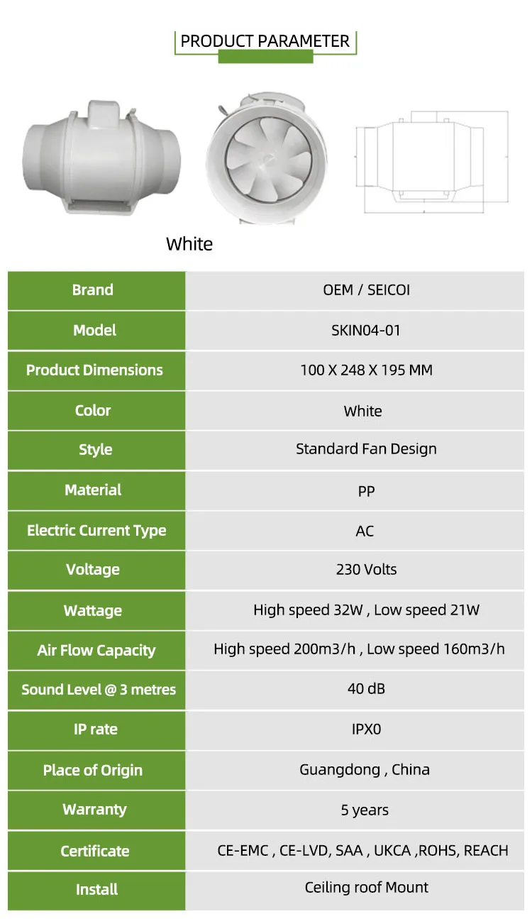 Duct Axial Fan, SEICOI, 230 V, High speed 200m3 - detail 4