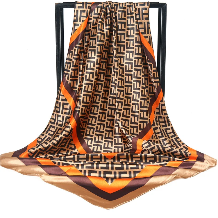 90*90CM Custom Logo silk big square scarf hot style satin print ladies silk scarf AliExpre new wild scarf women