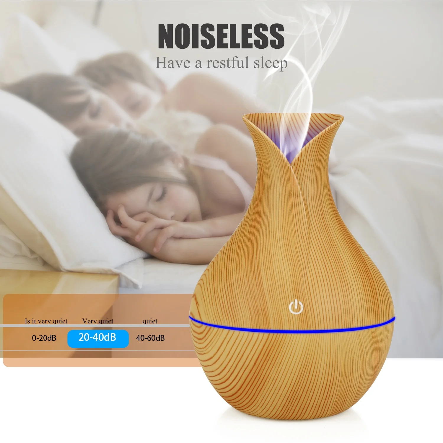 Hot Sale 130ml Mini USB Humidifier Wood Grain Touch Sensor Switch  LED Light Cotton Stick  Essential Oil Aroma  Diffuser