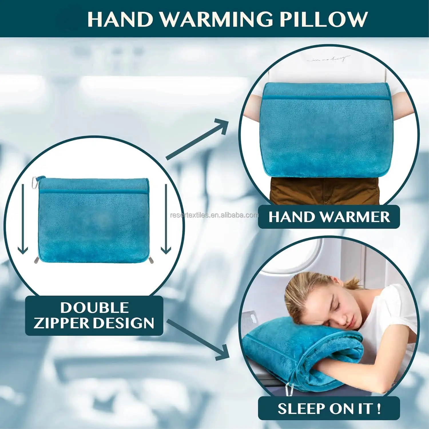 2-in-1 Soft Flannel Knitted Throw Pillow Blanket with Pocket Multipurpose Airplane Travel Essentials for Car Travelers Gift