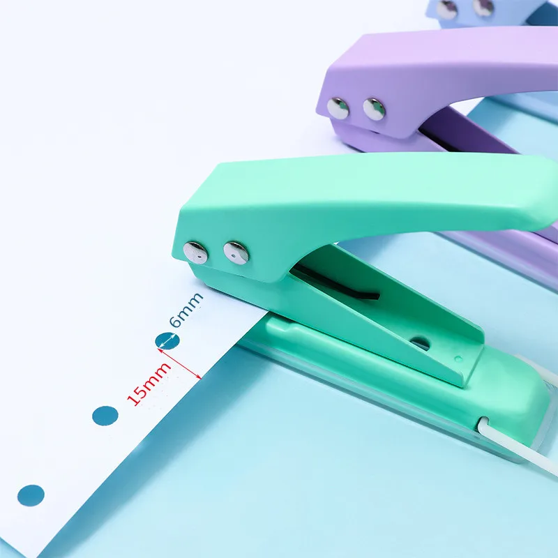 Macaron Color A4 Paper Puncher Manual DIY Student 6mm Round 1 Hole Binding Punch Machine Single Hole Punch with Loose-leaf