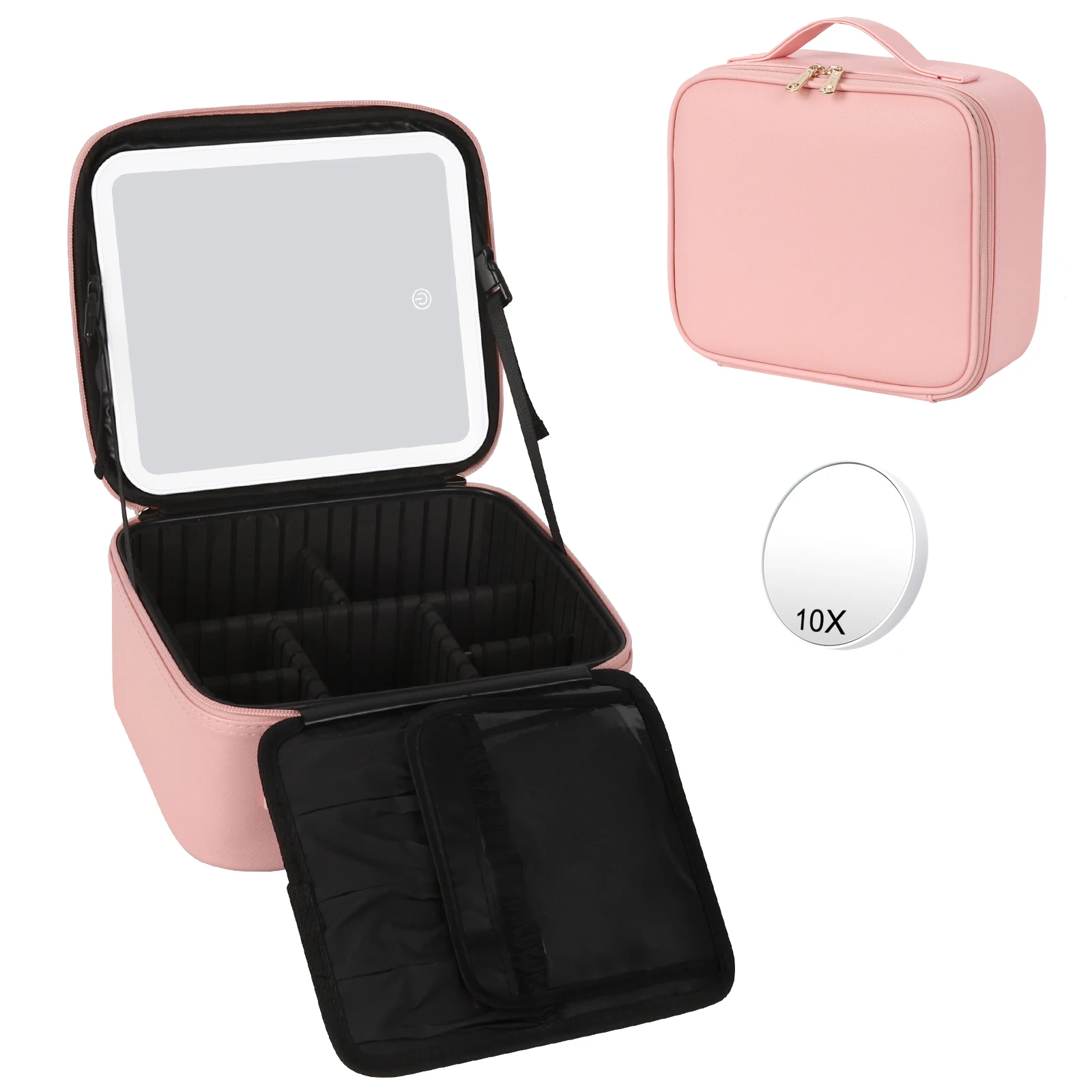 ReIaveI Makeup Bag with Light up Mirror with 3 Color Lights Makeup Case Travel Bags Brush Organizer Storage Box