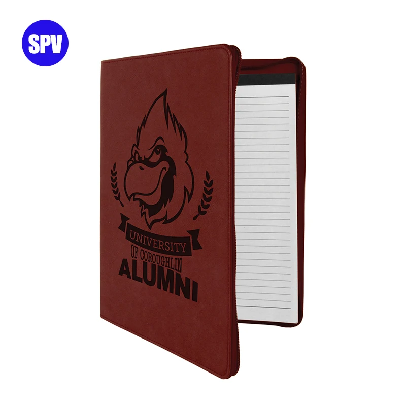 Custom Logo Blank Leather Portfolio Laser Engraving, Wholesale Leather Blank Laser Portfolio With Zipper