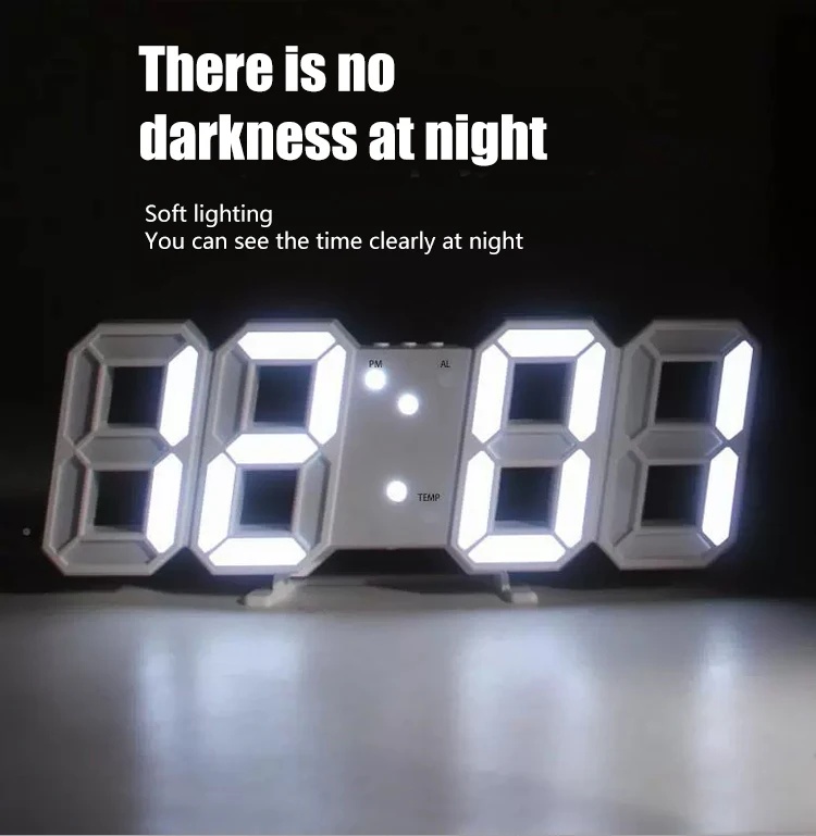 3D LED Wall Digital Clock Time Calendar Thermometer Display Electronic Modern Stylish Desktop Clock