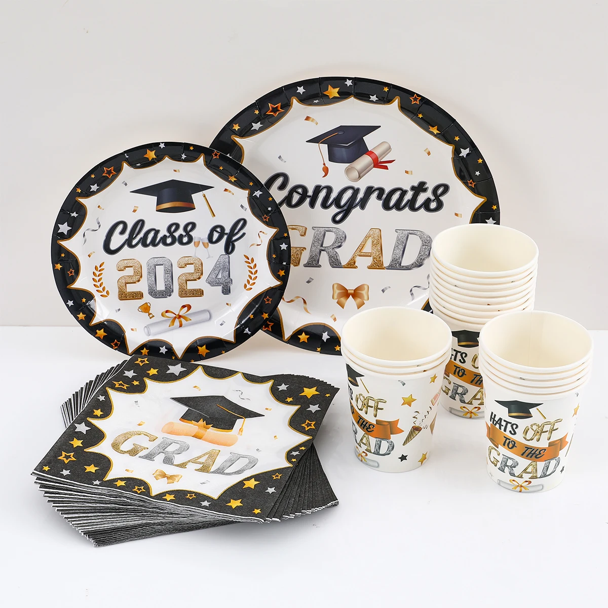 12 Guests Graduation Theme Party Disposable Plate Tableware Set ...