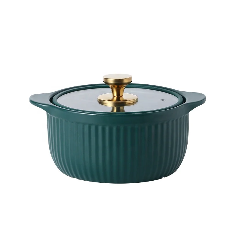 Matte Color Glaze Ceramic Tableware Casserole With Glass Lid High Temperature Resistant Open Flame Household Stew Pot