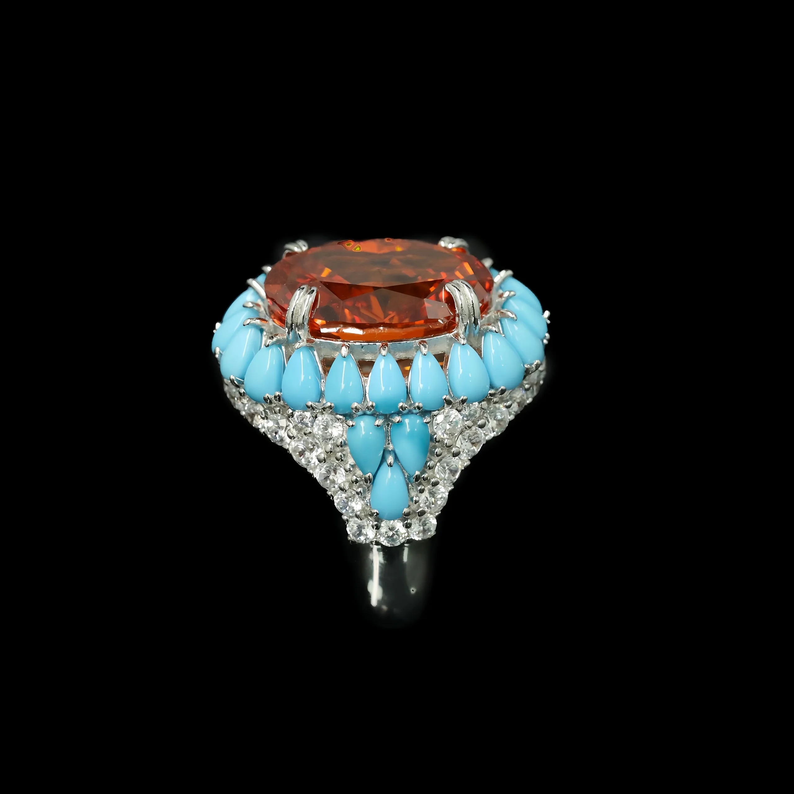 MUSHAN Jewelry Factory Fine Jewelry Engagement Blue Turquoise Ring S925 Sterling Silver Fanta Orange High Carbon Diamond Rings