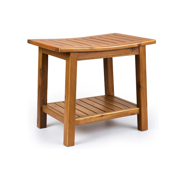 Wood Shower Stool Waterproof Shower Seat Shower Bench with Storage Shelf for Bathroom Spa Non-Slip Shower Stool
