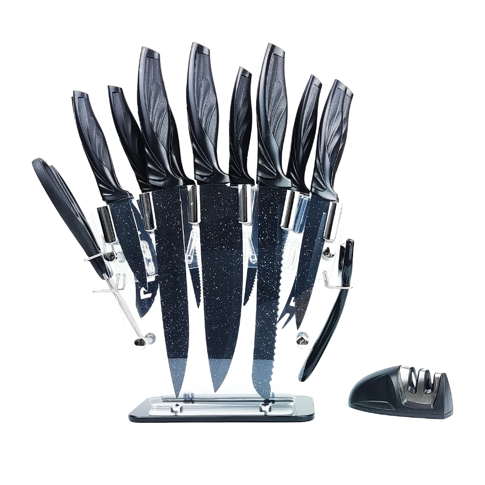 2023 Best Seller Carbon Stainless Steel Black 17 Piece Kitchen Steak Knife  Set With Sharpener And Acrylic Stand - Buy 2023 Best Seller Carbon  Stainless Steel Black 17 Piece Kitchen Steak Knife