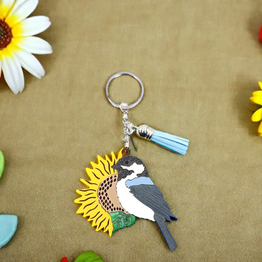 YCXKH1327 Cute Sunflower and Bird Series Keychain UV Printing Stainless Steel and Coin Holder Plastic Material manufacture