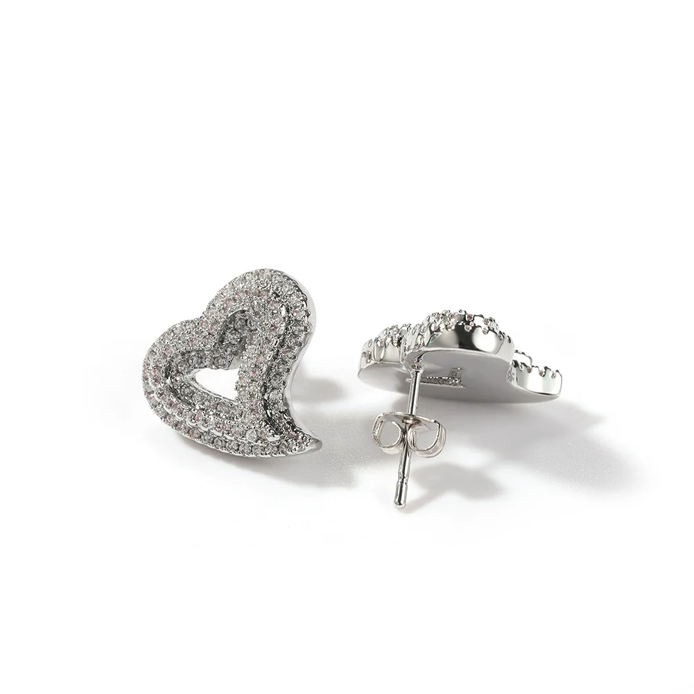Micro Pave Cz Heart Stud Earring 