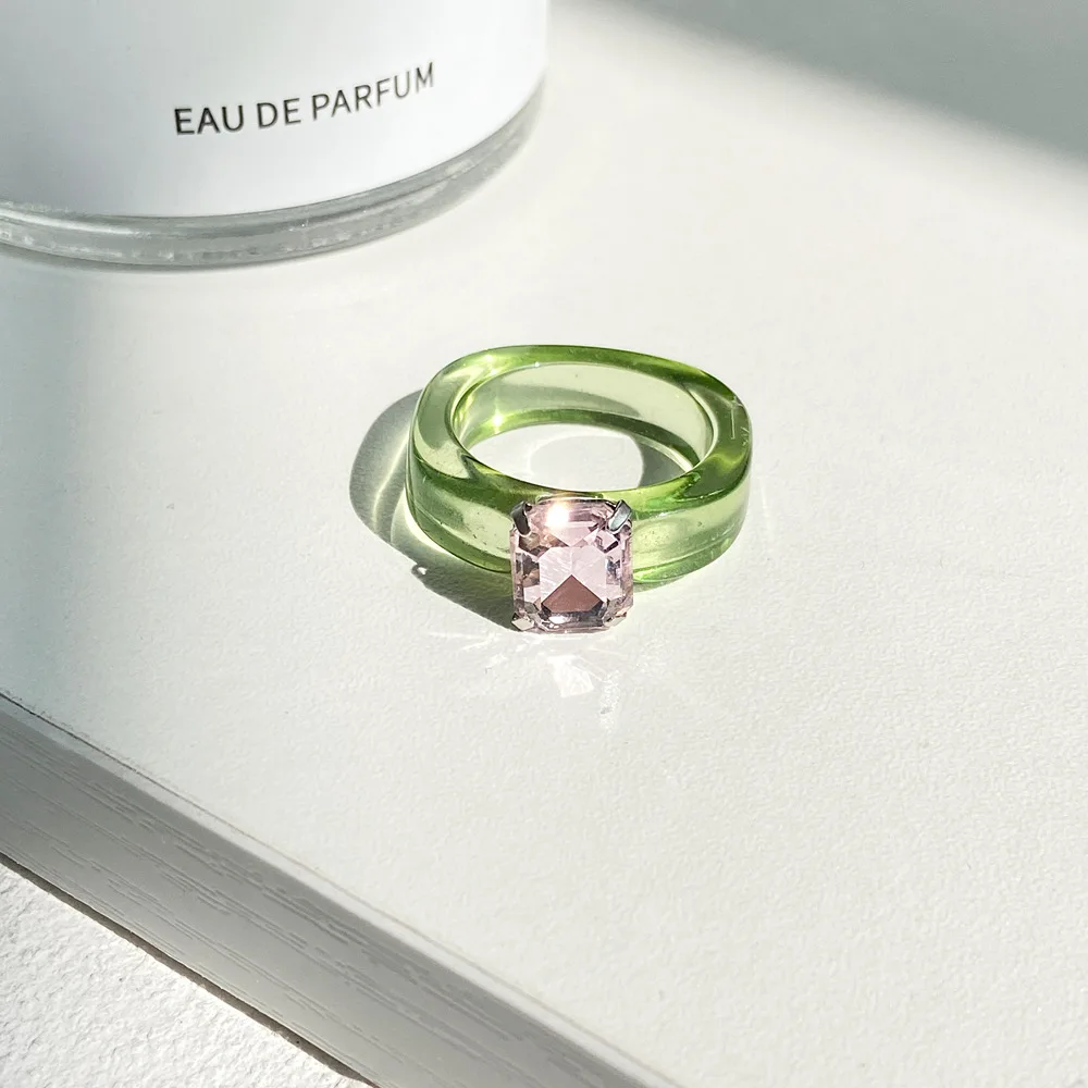 Fashion Colorful Acrylic Rings Rhinestone Resin Plastic Rings for Women Men Jewelry