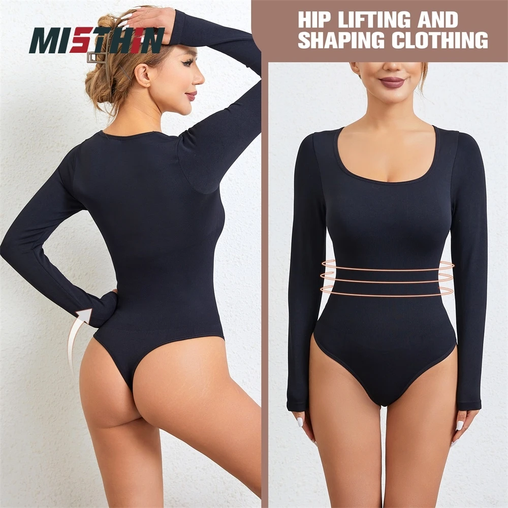 Wholesale Seamless Gym Women Long Sleeved Thong Panties Tummy Control Bodysuit Underwear Waist Trainer Shapewear Shaper factory