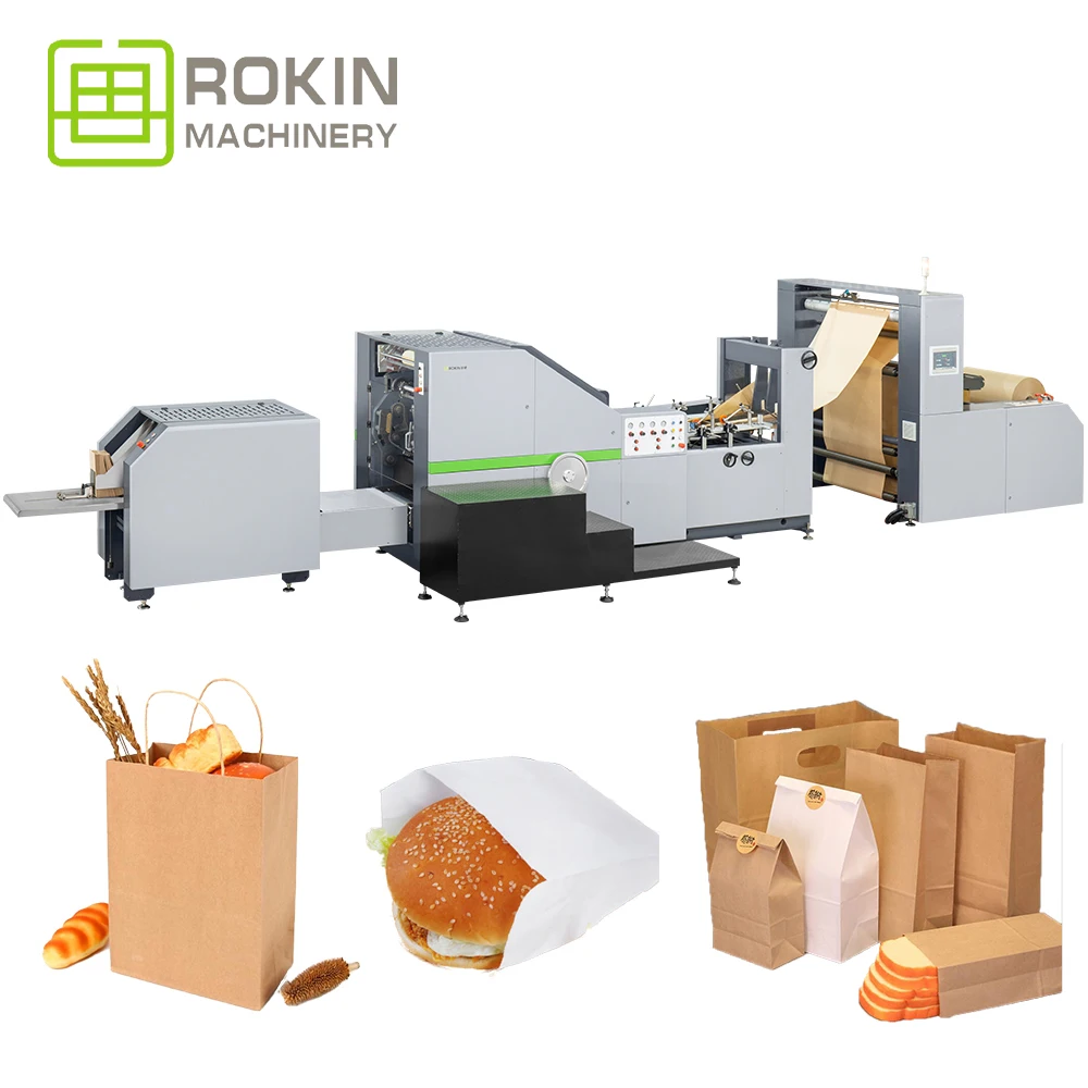 ROKIN   Paper Bag Making Machine With D Handle in Line